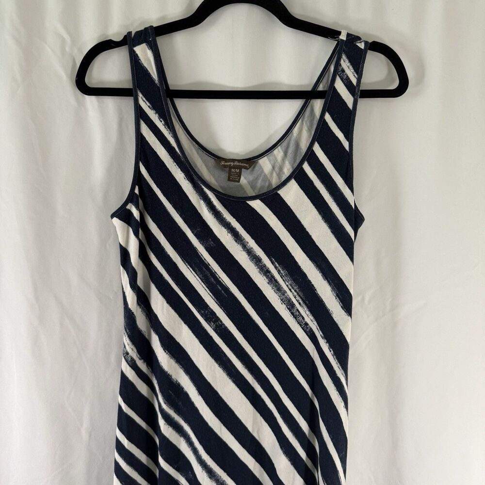 Tommy Bahama Maxi Dress Women's Medium Blue White Striped Sleeveless Cross Front - Picture 2 of 9